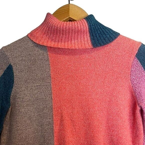 Sundance Color Block Silk Blend Soft Turtle Neck Sweater Small - Picture 4 of 7